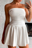 Rose Red Sexy Solid Patchwork Fold Strapless A Line Dresses