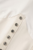 Cream White Sexy Solid Patchwork Rhinestone Half A Turtleneck Pencil Skirt Dresses
