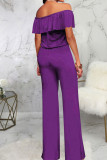 Red Casual Solid Patchwork Flounce Off the Shoulder Straight Jumpsuits