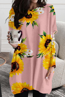 Pink Casual Street Print Patchwork O Neck Straight Dresses