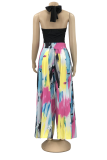 Colour Casual Print Patchwork Loose High Waist Wide Leg Full Print Bottoms