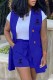 Blue Work Print Letter Turn-back Collar Sleeveless Two Pieces