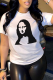 White Casual Daily Print Patchwork O Neck T-Shirts