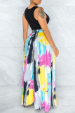 Colour Casual Print Patchwork Loose High Waist Wide Leg Full Print Bottoms