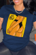 Navy Blue Street Simplicity Print Patchwork O Neck T-Shirts
