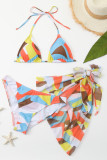 Purple Sexy Print Bandage Patchwork Asymmetrical 3 Piece Sets