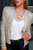 Black Fashion Solid Sequins Patchwork O Neck Outerwear