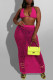 Rose Red Sexy Solid Hollowed Out Patchwork Halter Sleeveless Two Pieces