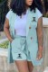 Lake Blue Work Print Letter Turn-back Collar Sleeveless Two Pieces