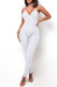 White Sportswear Solid Patchwork Backless Spaghetti Strap Skinny Jumpsuits