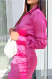 Red Work Elegant Solid Fold Asymmetrical V Neck One Step Skirt Dresses
