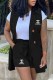 Black Work Print Letter Turn-back Collar Sleeveless Two Pieces