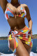 Orange Yellow Sexy Print Bandage Patchwork Asymmetrical 3 Piece Sets