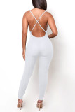 Blue Sportswear Solid Patchwork Backless Spaghetti Strap Skinny Jumpsuits