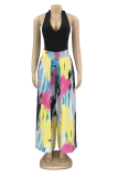 Colour Casual Print Patchwork Loose High Waist Wide Leg Full Print Bottoms