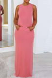 Pink Casual Solid Basic O Neck Long Dress Dresses