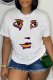 White Casual Street Print Patchwork O Neck T-Shirts