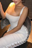 White Sexy Solid Backless Spaghetti Strap Long Dress Dresses