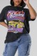 Black Casual Print Basic O Neck T-Shirts