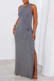 Pink Casual Solid Basic O Neck Long Dress Dresses
