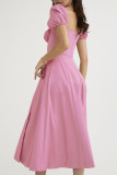 Pink Daily Elegant Print Patchwork Frenulum Off the Shoulder Irregular Dress Dresses