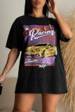 Black Casual Print Basic O Neck T-Shirts