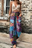 Multicolor Casual Print Patchwork Pocket Regular High Waist Conventional Full Print Trousers