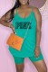 Green Sexy Casual Letter Print Basic V Neck Sleeveless Two Pieces