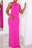 Pink Casual Solid Basic O Neck Long Dress Dresses
