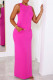 Rose Red Casual Solid Basic O Neck Long Dress Dresses