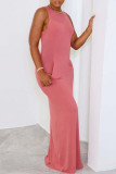 Pink Casual Solid Basic O Neck Long Dress Dresses