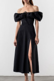Pink Daily Elegant Print Patchwork Frenulum Off the Shoulder Irregular Dress Dresses