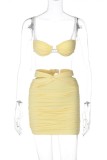 Yellow Sexy Solid Backless Spaghetti Strap Sleeveless Two Pieces