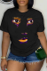 Black Casual Street Print Patchwork O Neck T-Shirts