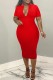 Red Casual Solid Patchwork V Neck Short Sleeve Dress