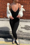 Grey Sexy Casual Sportswear Solid Backless Spaghetti Strap Skinny Jumpsuits