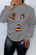 Grey Casual Street Print Patchwork O Neck Tops
