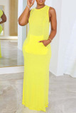 Pink Casual Solid Basic O Neck Long Dress Dresses