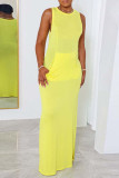 Pink Casual Solid Basic O Neck Long Dress Dresses