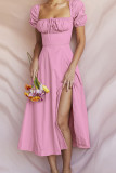 Pink Daily Elegant Print Patchwork Frenulum Off the Shoulder Irregular Dress Dresses
