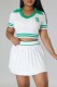 White Casual Letter Patchwork Turndown Collar Short Sleeve Two Pieces