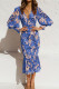 Blue Daily Elegant Print Flounce V Neck Trumpet Mermaid Dresses