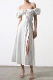 Pink Daily Elegant Print Patchwork Frenulum Off the Shoulder Irregular Dress Dresses