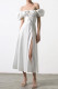 White Daily Elegant Print Patchwork Frenulum Off the Shoulder Irregular Dress Dresses