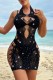 Black Sexy Solid Hollowed Out See-through Hot Drill Swimwears Cover Up