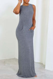 Pink Casual Solid Basic O Neck Long Dress Dresses