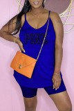 Yellow Sexy Casual Letter Print Basic V Neck Sleeveless Two Pieces