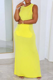 Pink Casual Solid Basic O Neck Long Dress Dresses