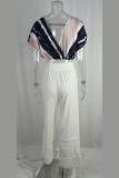 White Casual Daily Print Solid Color V Neck Short Sleeve Two Pieces