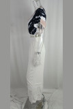 White Casual Daily Print Solid Color V Neck Short Sleeve Two Pieces